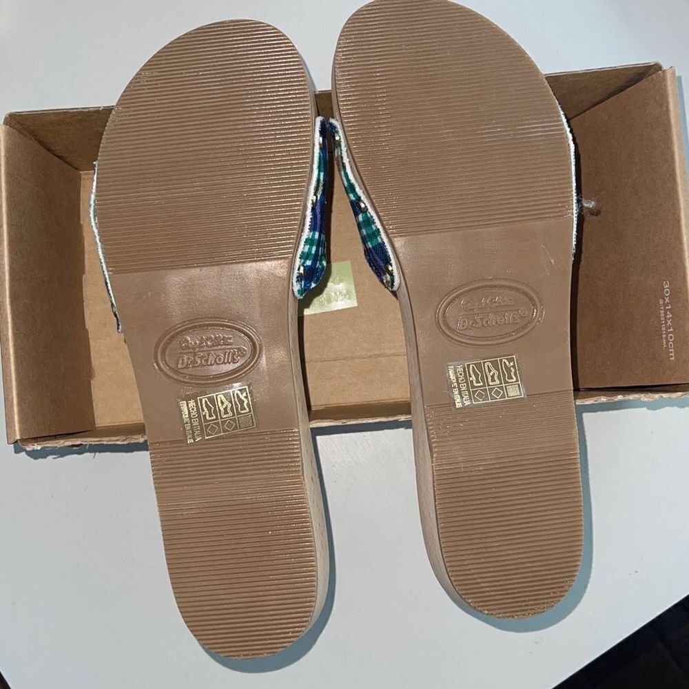 Ganni Dr Scholl’s Wooden‎ Clogs in Check Blue Iris Size 10 New - Picture 9 of 11